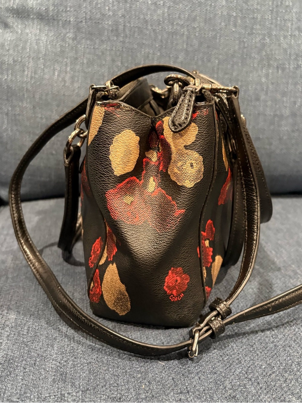 Coach Mia Floral Mini Satchel Crossbody | Black Pebbled Leather Floral Print - Picture 4 of 14